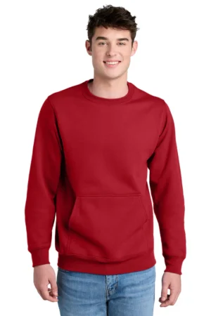 Port & Co™ Core Fleece Crewneck Pocket Sweatshirt - Sport Center Chest Logo